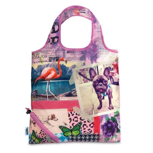 Bolsa Ecologica Plegable 100% Poliester, Diseno Animalitos, 38×38 Cm, Color Rosa