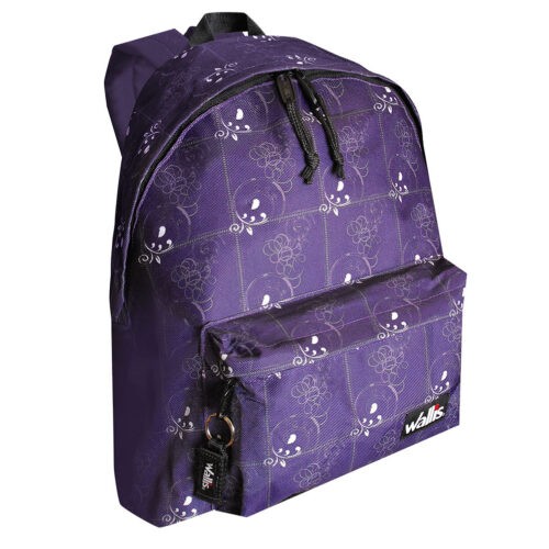 Mochila Hobby Con Bolsa Frontal, 32x40x17cm De Base, 10 Cm Arriba, Morado Con Flores
