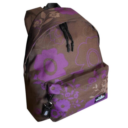 Mochila Hobby Bolsa Frontal, 32x40x17cm De Base, 10 Cm Arriba, Cafe Con Flores Lila