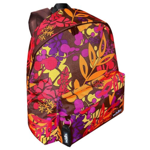 Mochila Hobby Con Bolsa Frontal, 32x40x17cm De Base, 10 Cm Arriba, Cafe Con Flores
