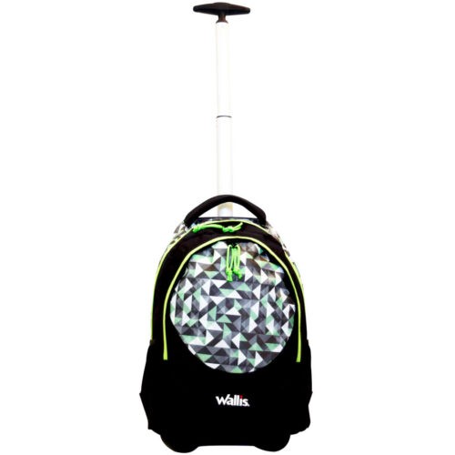 Mochila Fun Con Ruedas, Jaladera Abatible, 31x44x21cm, Triangulos Negro Con Verde