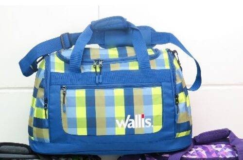 Maleta Deportiva 50 L, 54x30x25 Cm, cuadros azul Con Verde