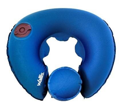 Almohadilla Inflable Para Cuello Con Funda, Descansa Barbilla, Color Azul