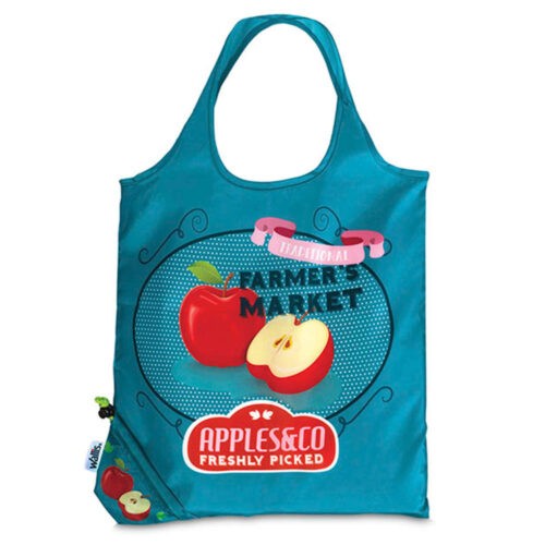 Bolsa Ecologica Plegable 100% Poliester, Diseno Manzana, 38×38 Cm, Color Azul