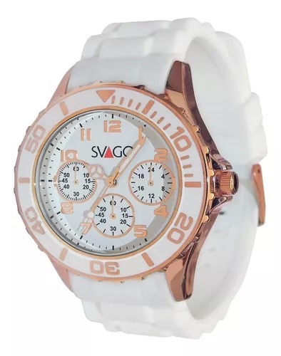 Reloj Svago Analogo Unisex, 50 Metros / 5 ATM, Blanco Con Cobre