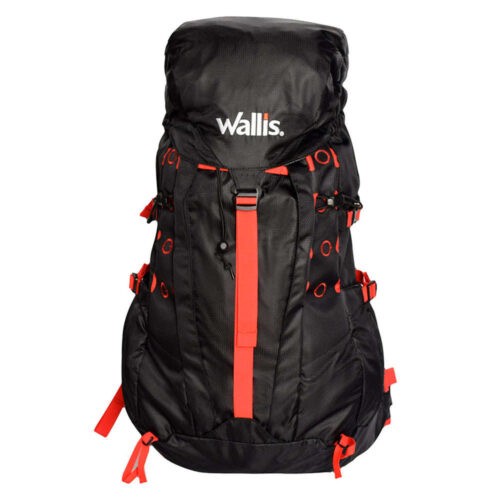 Mochila Para Montana CHILAS 50 L, Semi-Impermeable, Negra Con Rojo