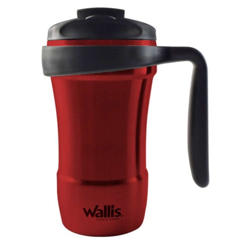 Taza Termica Con Protector Antiderrames, Tapa Rosca, 350 Ml,? Rojo Metalico