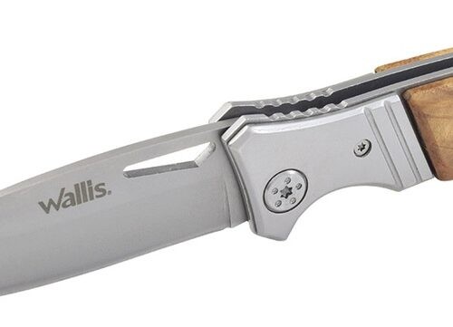 Navaja Con Mango Gris/Madera, Hoja Lisa, 9cm Largo, Clip