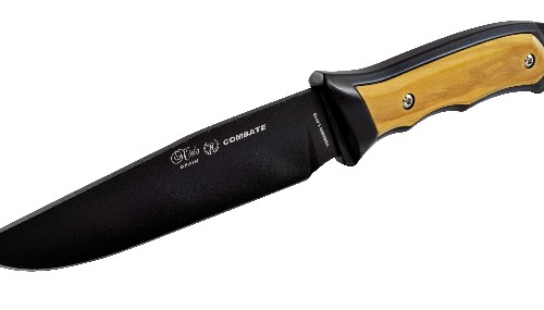 Cuchillo Combate De Aventura, Mango Madera Natural De Olivo, Hoja Lisa 12.5 Cm, Peso 169 Gr