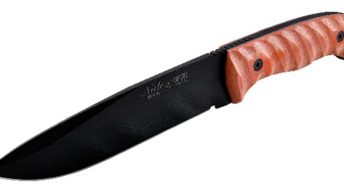 Cuchillo Coyote Tactico Y Supervivencia, Mango Mikarta Naranja, Hoja Lisa 14 Cm, Peso 269 Gr