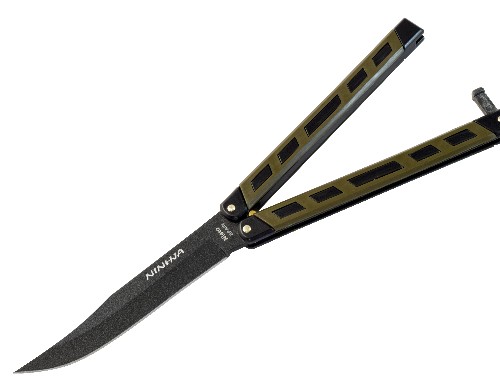 Navaja Mariposa Ninhja, Mango Cromo Duro Negro Y Pintura Epoxi, Hoja Lisa 10.5 Cm, 112 Gr