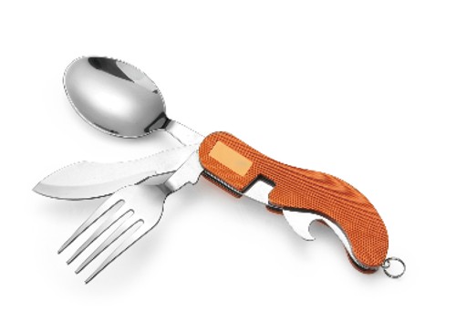 Cubierto Con 5 Usos, Desprendible A 2 Piezas, Cerrado 10 Cm, Mango Aluminio Naranja, Con Funda