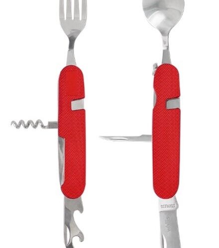 Cubierto Con 8 Usos, Desprendible A 2 Piezas, Cerrado 11 Cm, Mango Aluminio Rojo, Con Funda