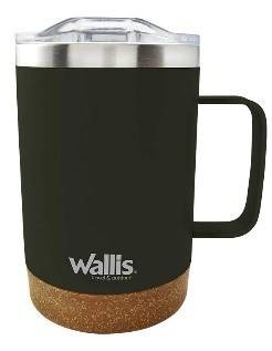 Taza Termica Con Goma Y Protector Deslizante Antiderrames, 350 Ml, Verde Olivo C/Base Cafe