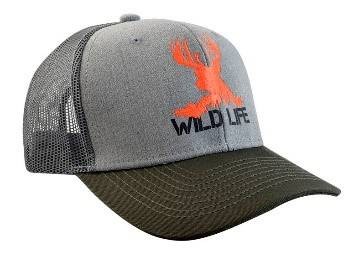 Gorra Con Malla Y Ajustador Snapback De Plastico, Wild Life,  Gris Con Visera Olivo