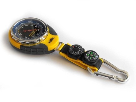 Altimetro-Barometro Multifuncional Con Gancho,  Amarillo Con Gris Y Caratula Azul